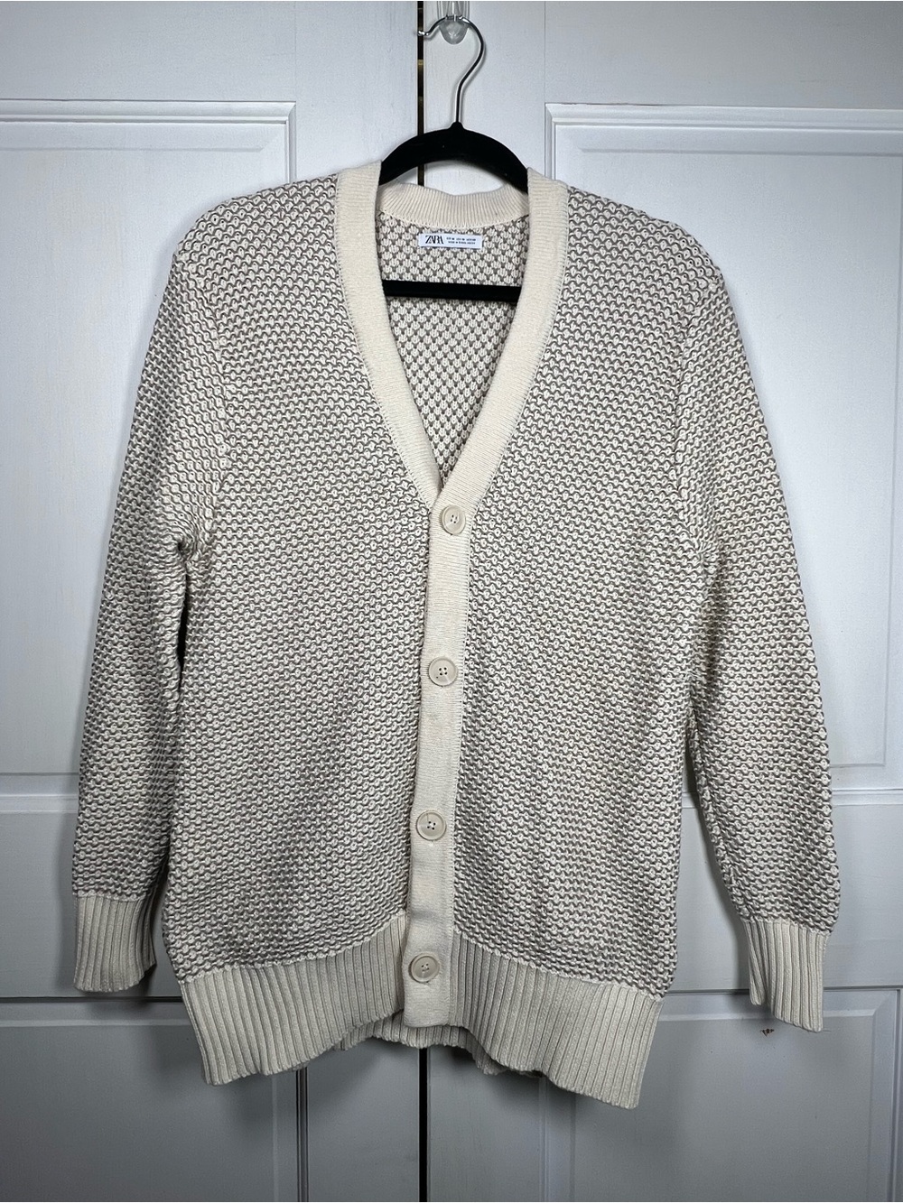 Zara Cream/Olive Green Knit Button Cardigan Sz Small